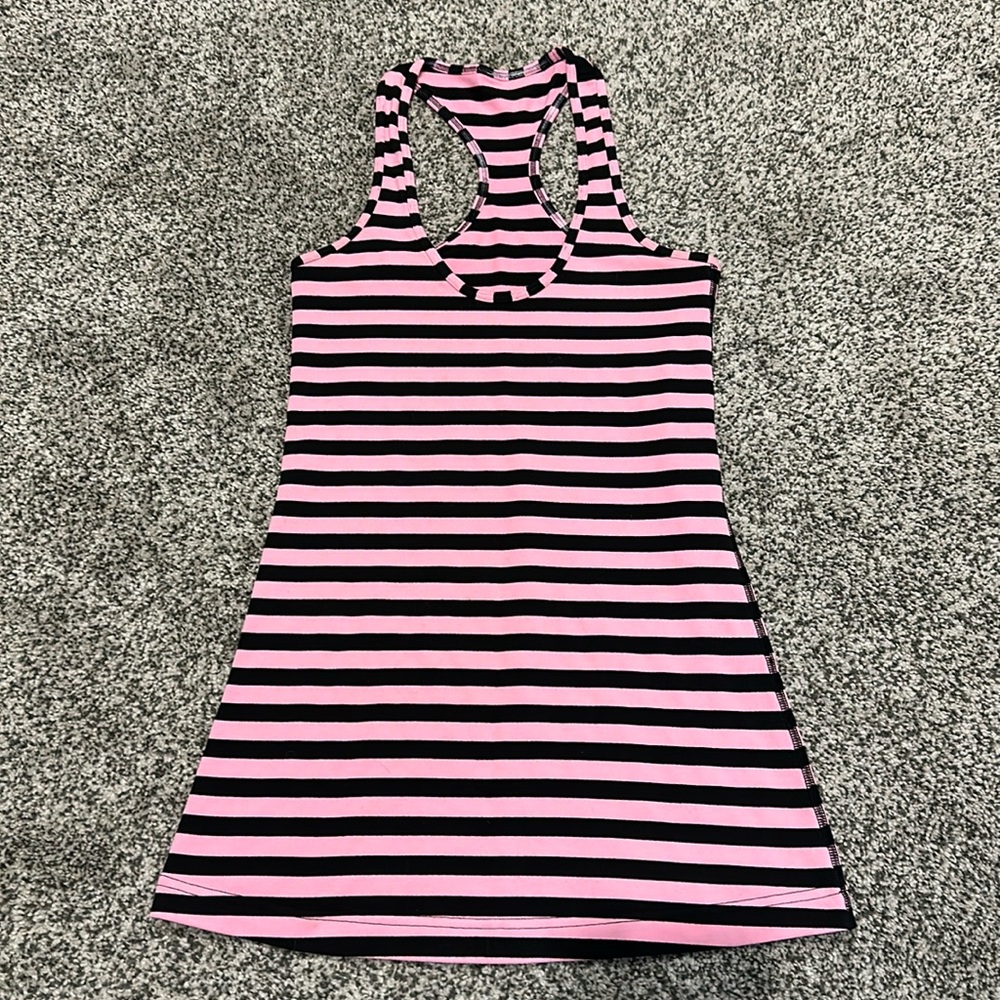 Size 4 Pink & Black Striped Lululemon Racerback Tank Top